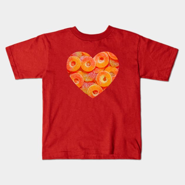 Sour Gummy Peach Rings and Slices Candy Photo Heart Kids T-Shirt by love-fi